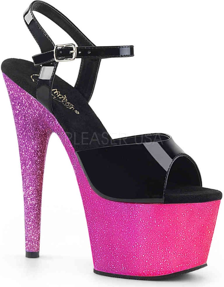 EU 35 = US 5 | ADORE-709OMBRE | 7 Heel, 2 3/4 Ombre Glittered PF Ankle Strap Sandal